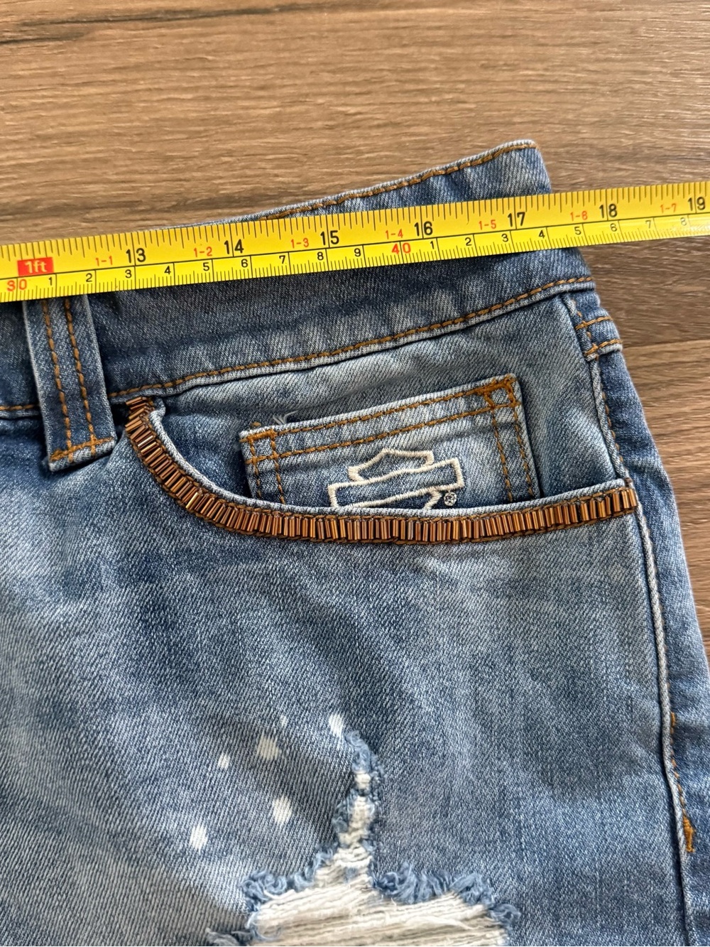 Harley-Davidson Denim Distressed Y2K Mini Skirt Embellished Cut Jeans Women 14 - Picture 10 of 14